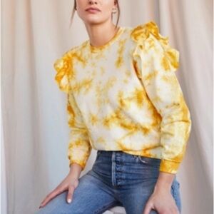 Clare V Yellow Tie-Dye Sweatshirt with Ruffle Sleeves Medium